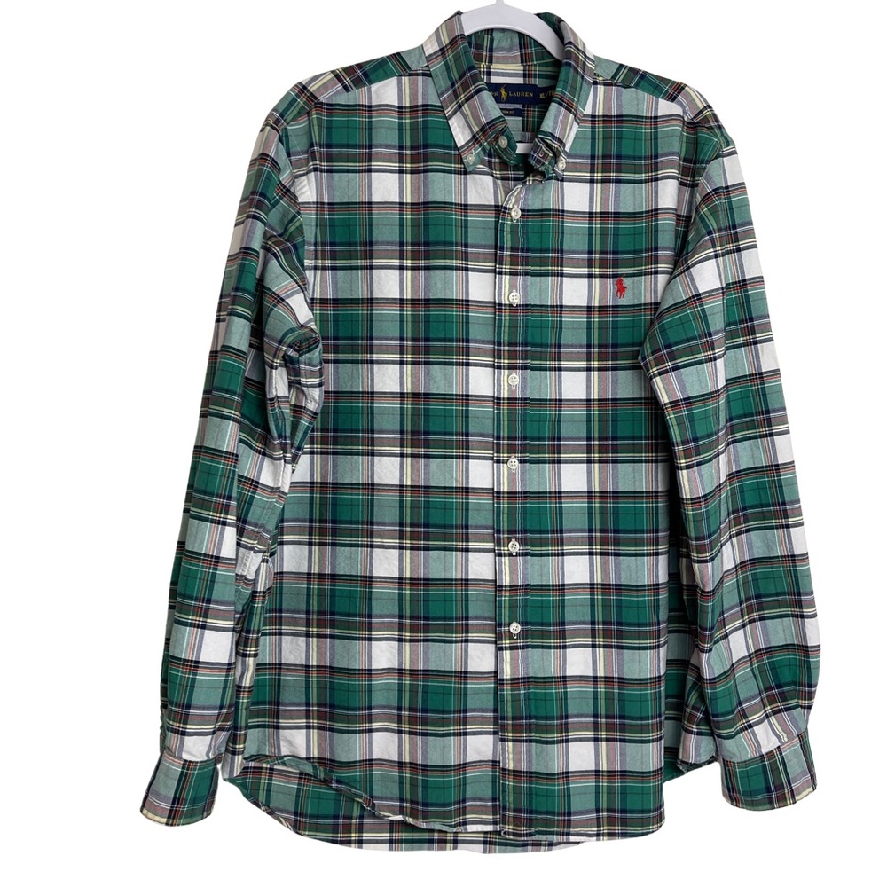 Ralph Lauren Mens XL Green Plaid Button-down Shirt Red Pony 100% Cotton